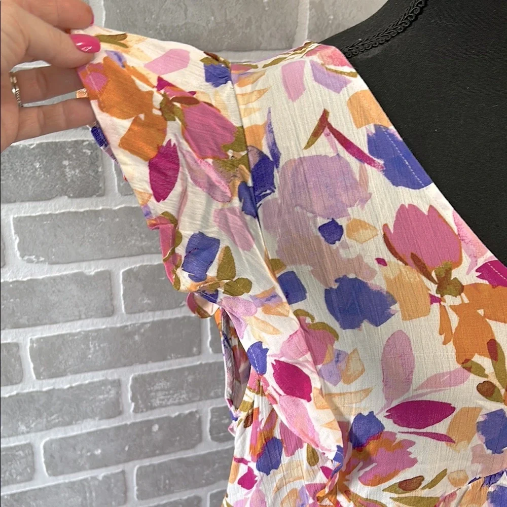 Andree by Unit Floral Flutter Sleeve Mini Dress Size L NWT Spring Boutique